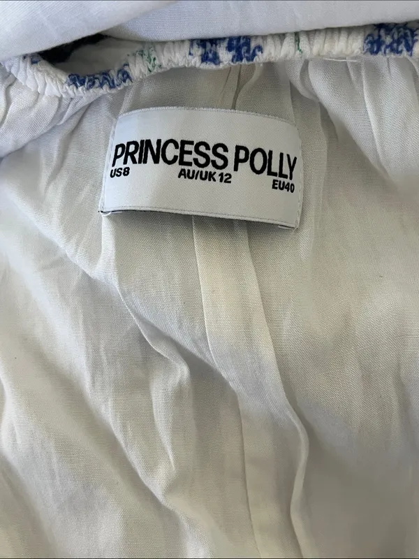 Princess Polly Blue Floral Puff Sleeve Mini Dress Cotton White Tie Back US 8 - Image 13