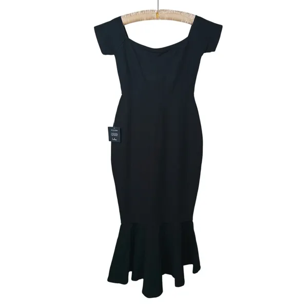 NWT Lulus Off Shoulder Trumpet Midi Dress Mermaid Womens S Black Cocktail Event - Image 3