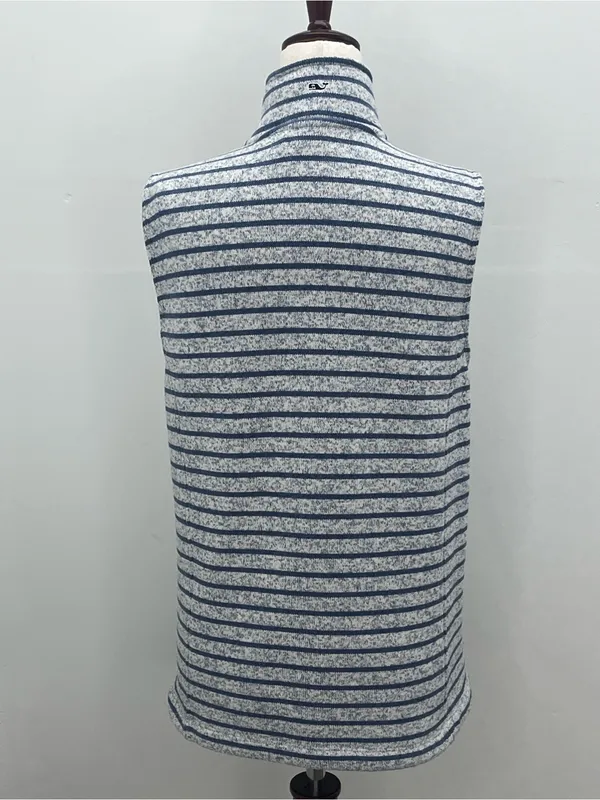 Vineyard Vines Womens Blue White Striped Full Zip Mock Neck Fleece Vest Medium - Image 4