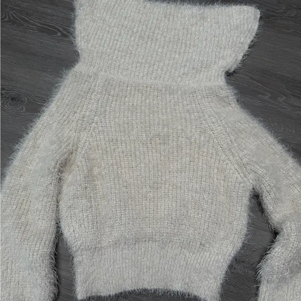 Cozy Fluffy Off-Shoulder Oversized Cream Sweater - Image 3