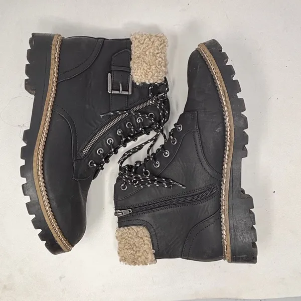 Universal Thread Black Combat Boots with Faux Fur Cuff - Size 11 - Image 7