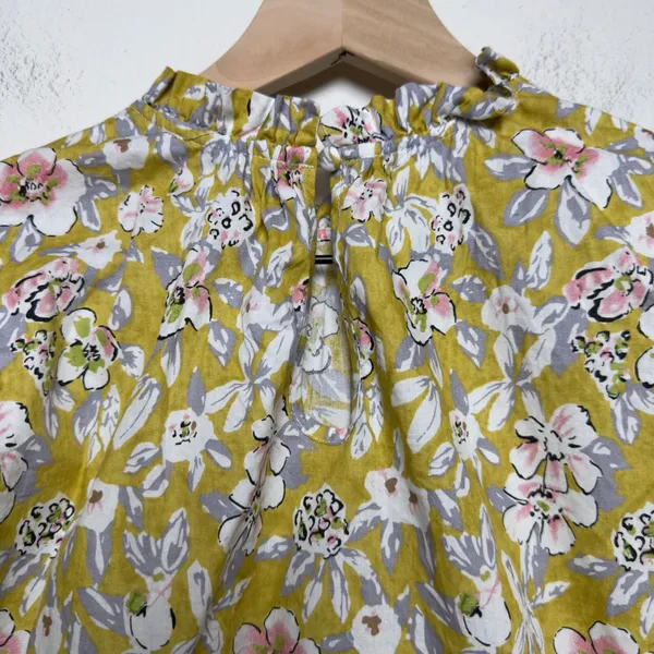 THML Women Cotton Top‎ XS Yellow Floral Ruffle Preppy Garden Party Spring - Image 9