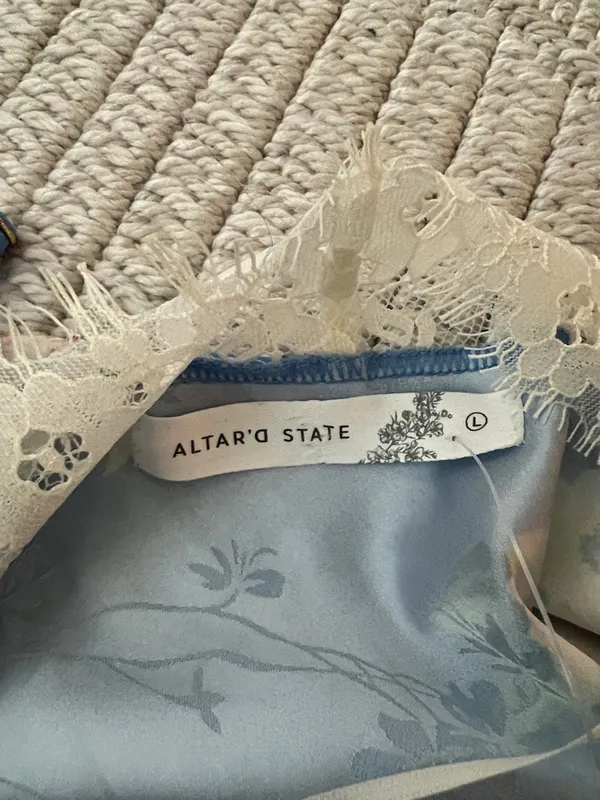 Altar’d State Blue Floral Sleeveless Lace-Trim Mini Dress - Image 7