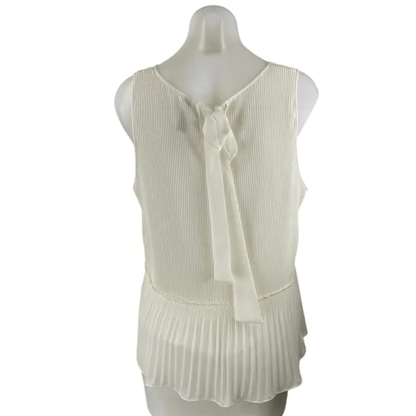 Zara Women's White Sleeveless Tie Plisse V Neck Peplum Tank Blouse Top Size M - Image 3