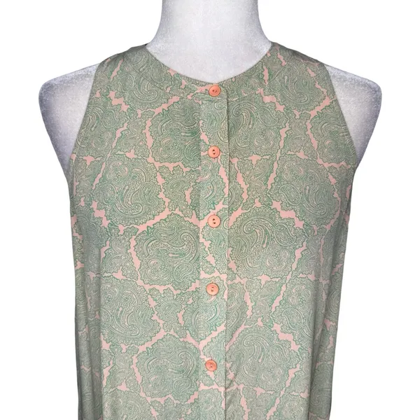 JOIE 100% Silk M Ruffle-Hem Shift Dress Paisley Button Front High Neck Sundress - Image 4