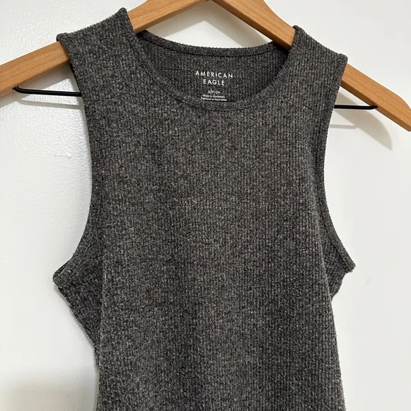 American Eagle | Women's Charcoal Grey Ribbed Crew Neck Sleeveless Bodysuit, S - Image 3