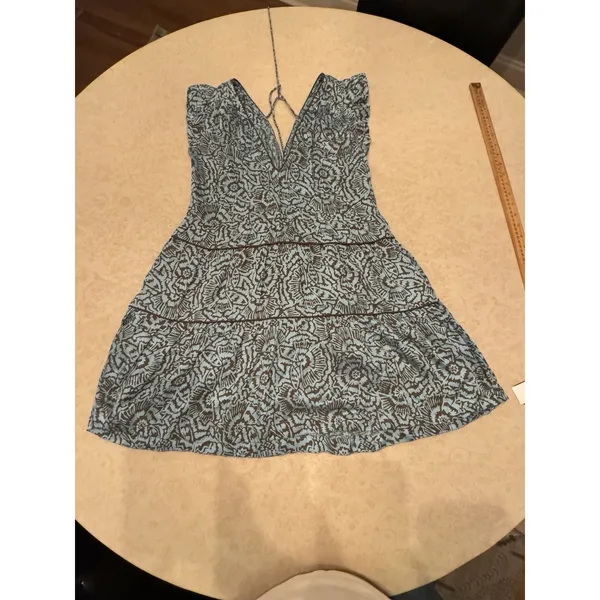 Omika Tiered Block Print Sundress Blue Brown Size Small Anthropologie - Image 3