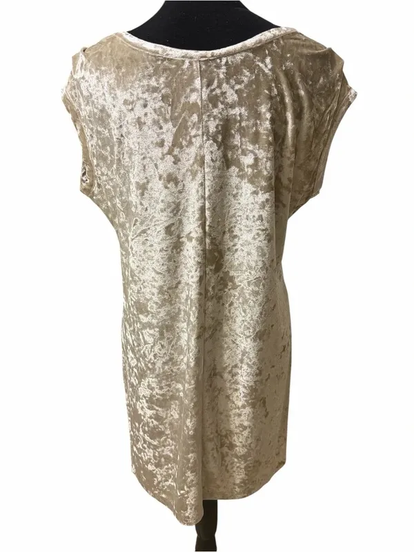 Knot Sisters Crushed Velvety Texture Champagne/Beige Shift lightweight Dress(S) - Image 5
