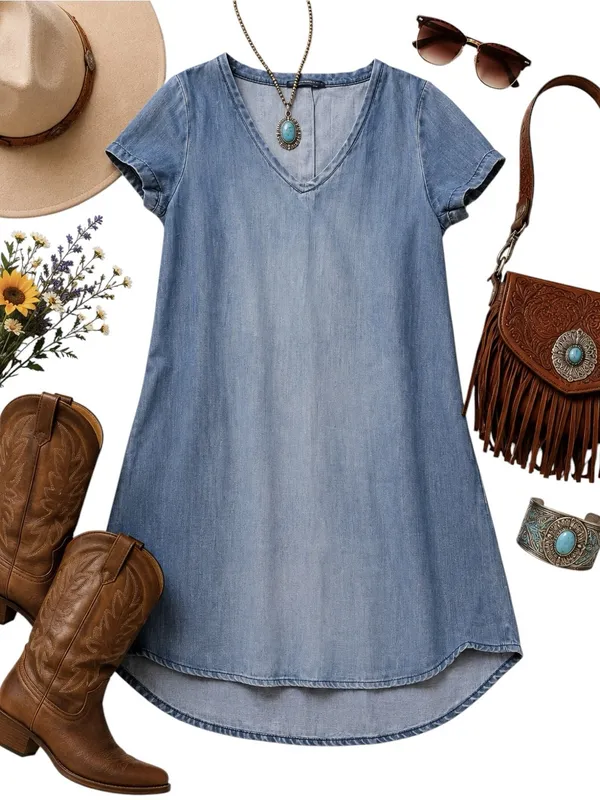 Velvet Heart Women’s S Blue Tencel Chambray Denim Shift Dress Short Sleeve Mini - Image 2