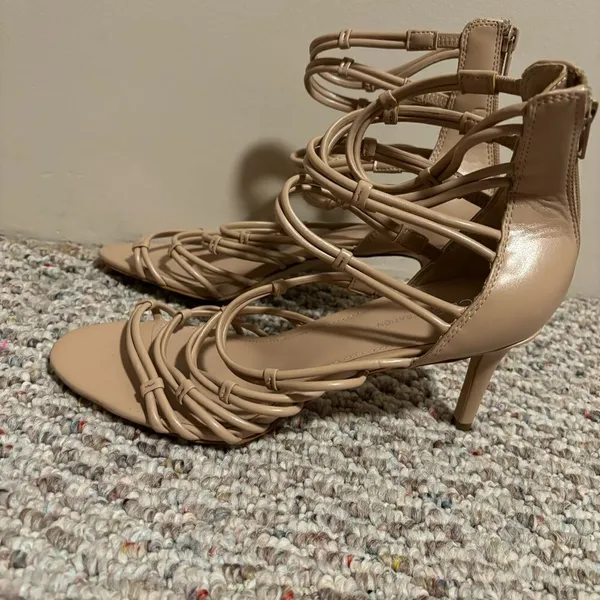 Like New BCBGeneration Maria Nude Beige Stiletto Zip-Up Strappy Heels- Size 10 - Image 3