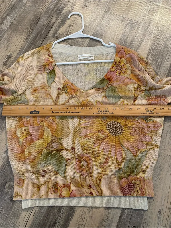 Anthropologie The Dreamer Floral Print Linen-Blend V-Neck Sweater Lightweight S - Image 8