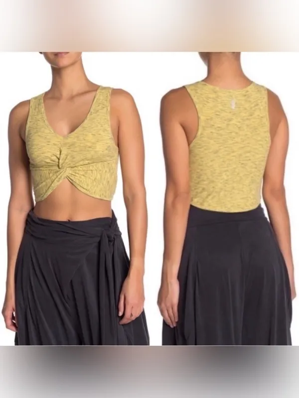 Free People Movement New Moon Knotted Front Crop Tank Sleepy Lemon Medium - Image 4