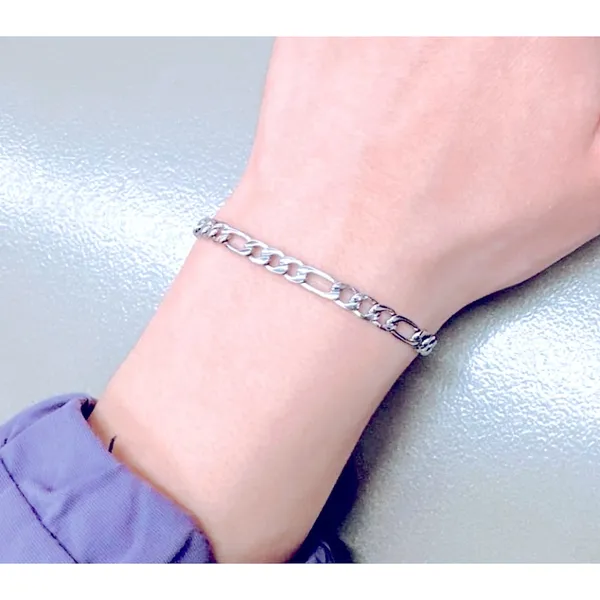 NEW Unisex Rhodium Plated 925 Sterling Silver‎ Figaro Chain Bracelet, 8” - Image 7