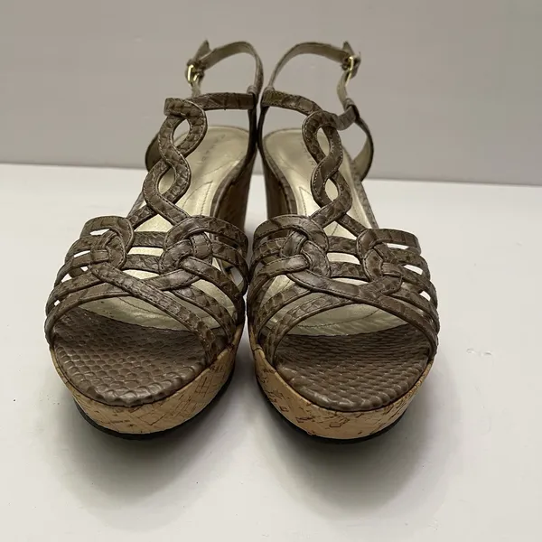 Tahari Star Cork Wedge Platform Tan‎ Snakeskin Sandal Women's 8 M Shoes Open Toe - Image 3