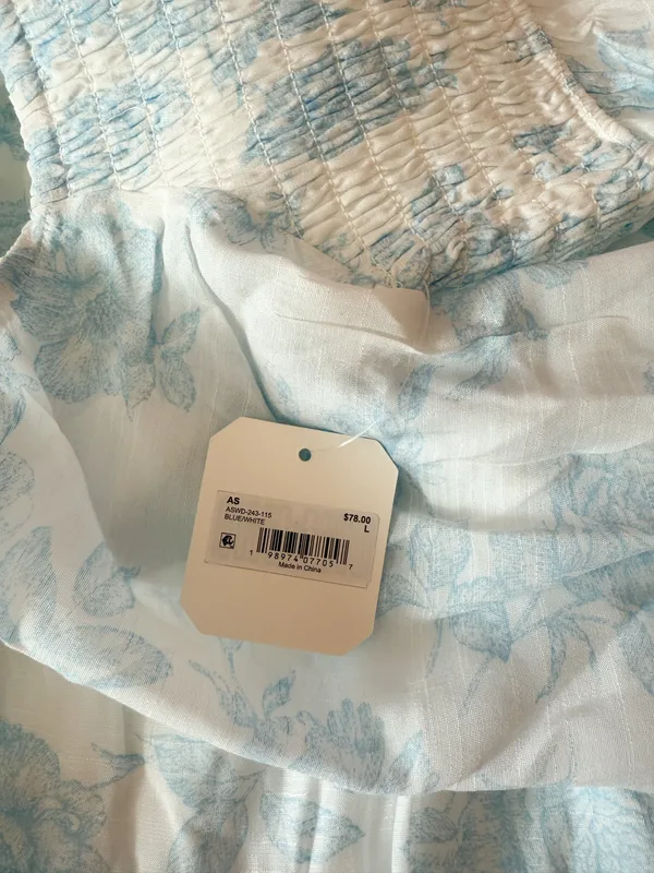 Altar’d State Eden Blue And White Floral Long Sleeve Mini Dress Size Large - Image 3