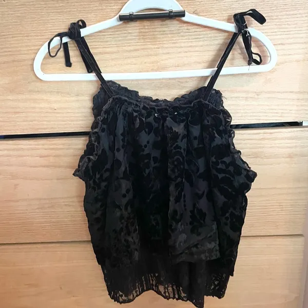 NWOT POL Floral Velvet Lace Tie Tank Boho Top Cami Size Large - Image 5