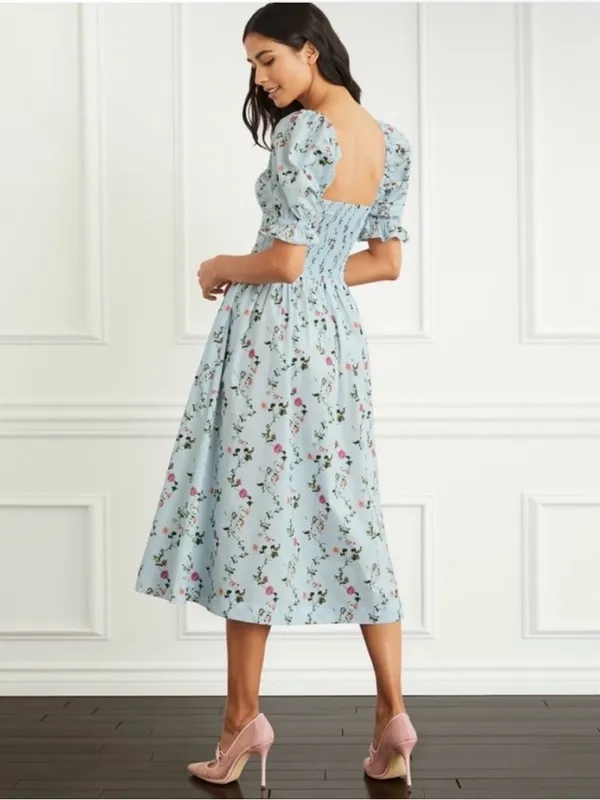 Hill House Ophelia in Pond Floral Midi Dress with Puff Sleeve — Size M - Image 2
