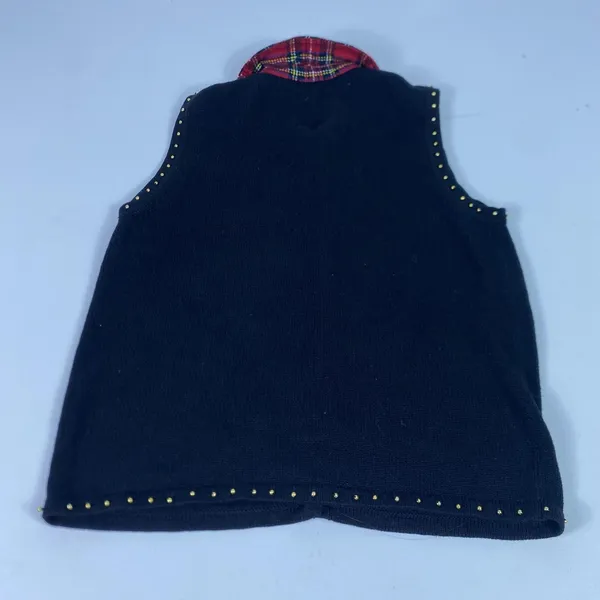CB Career Sweater‎ Vest Womens Large Black Snowman Plaid Collar Ugly Christmas - Image 9