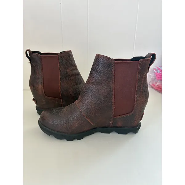 Sorel Joan of Arctic Wedge II Chelsea Boots Brown Leather NL3346-282 Womens 8 - Image 5