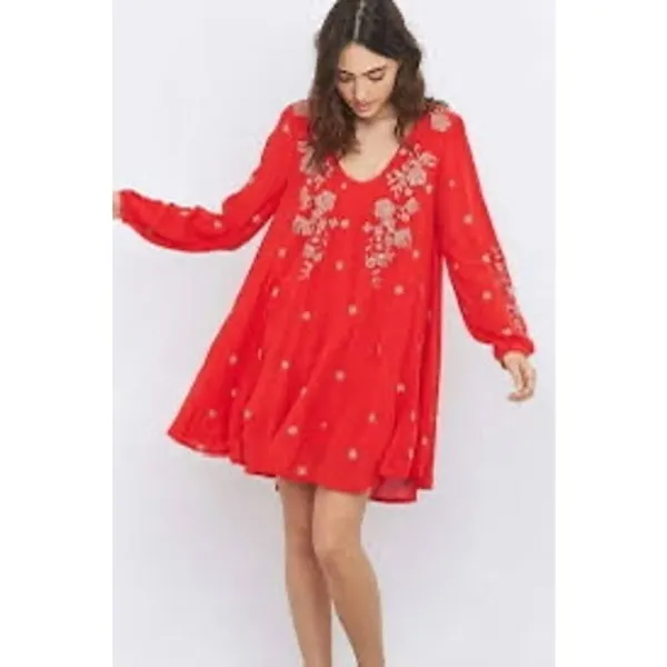 Free People Sweet Tennessee Boho Embroidered‎ Red Festival Dress - Image 4