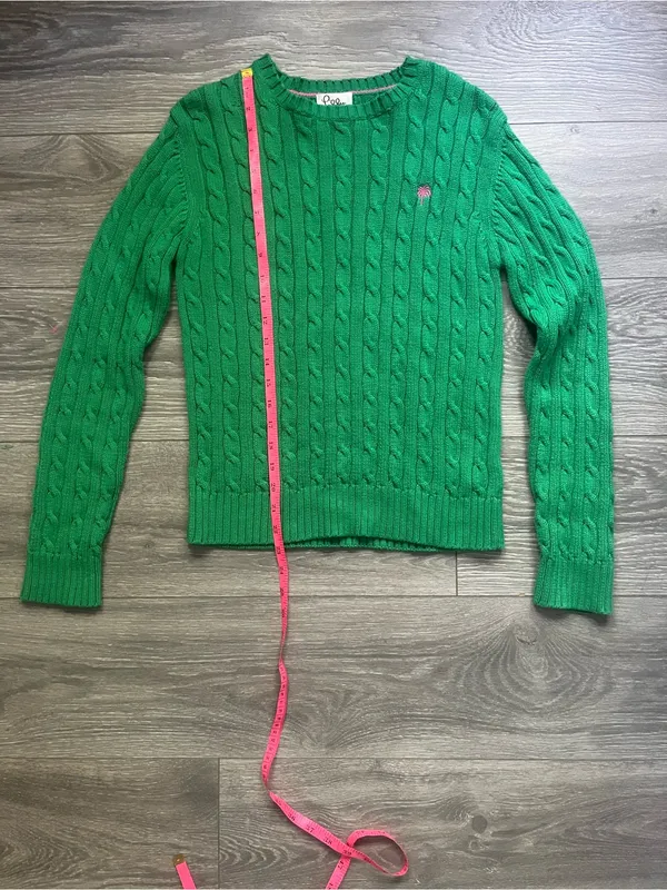 Vintage Lilly Pulitzer Kelly Green Cable Knit 100% Cotton Long Sleeve Sweater M - Image 6