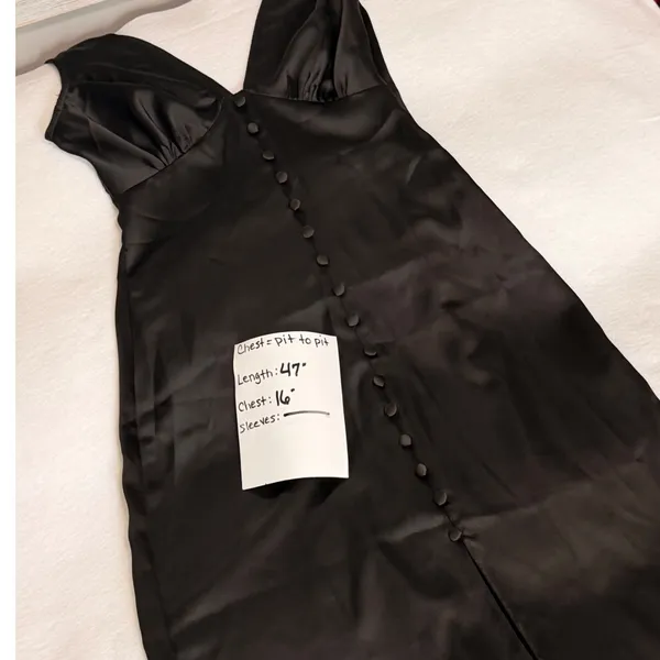 NWOT ASOS DESIGN Black Satin Midi Dress Button Front Deep V Sleeveless US 2 - Image 7