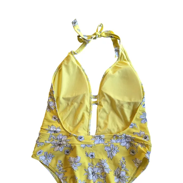 Abercrombie & Fitch Yellow Floral One Piece Halter Swimsuit Size:‎ L - Image 5