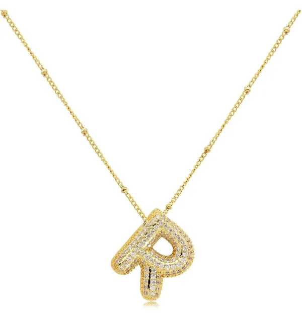 Gold Bubble Letter R Necklace - Image 2