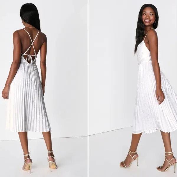 LULU's Bridal Shower Reception Elopement White Flowy Wedding Midi Dress NWOT - Image 3