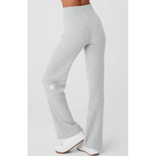 Alo Cashmere High-Waist Plush Waffle Pants Athletic Heather Grey Hi-Rise Sweater - Image 2