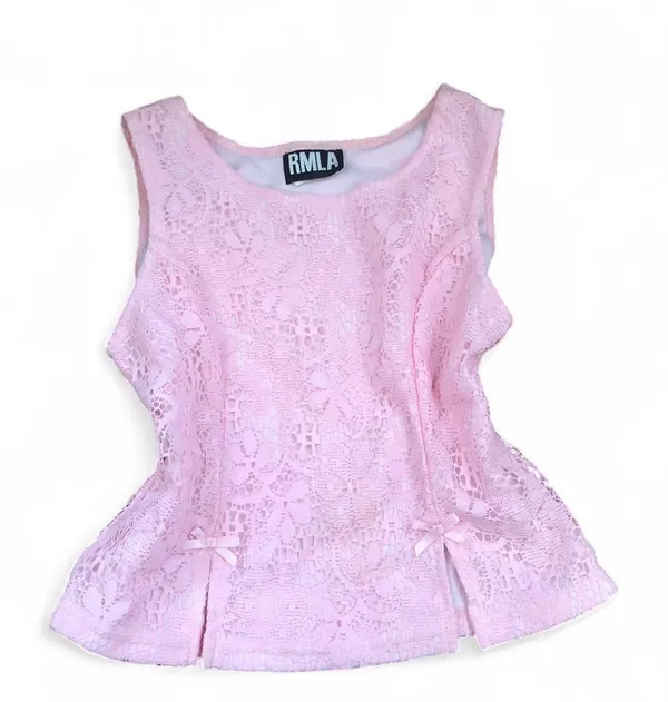 NEW NWT Vintage Y2K Fairy Dainty Coquette Pink Lace Tank Top Shirt Blouse Bows Slit Fitted Corset Sleeveless Made in USA - Image 3