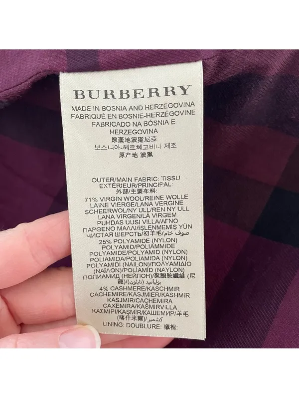 Burberry Brit Antwood Double Breasted Collarless Coat Burgundy Size 8 Luxury - Image 10