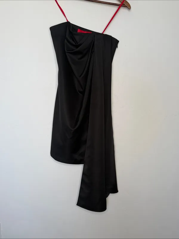 Halston Heritage Isla Strapless Draped Satin Mini Dress Black Size 4 NWT - Image 2