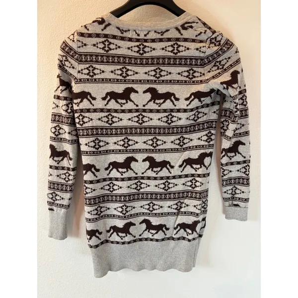 Forever 21 Horse Fair Isle Cardigan Sweater Grey Brown Southwestern Equestrian S - Image 2