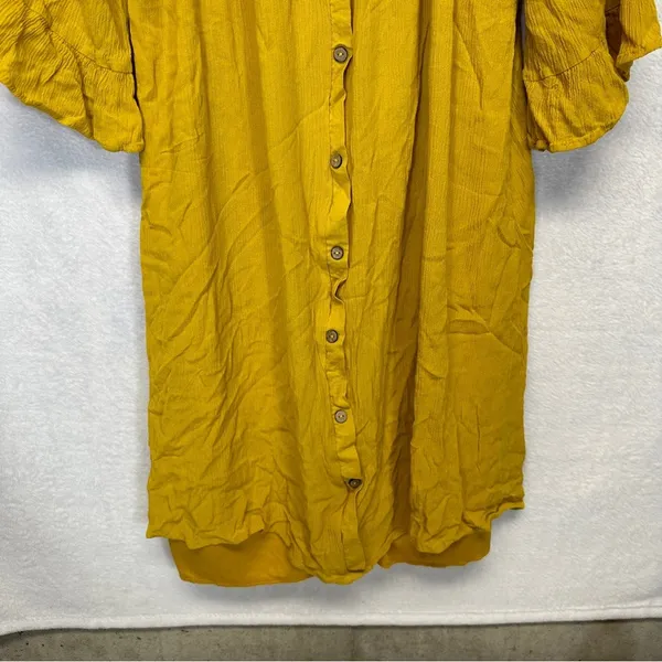 Naïf Mustard‎ Yellow Half Bell Sleeve Button Down Mini Dress Size M - Image 3