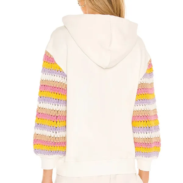 Alice + Olivia Nisa crochet sleeve pocket hoodie sweatshirt Sz XS off white - Image 5