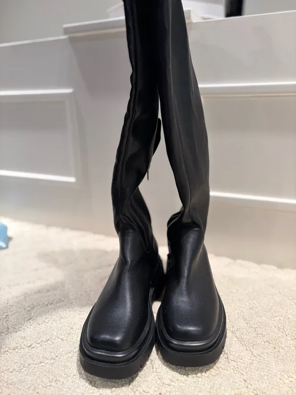 Black Over-the-Knee Square Toe Chunky Lug Sole Boots Size 6 - Image 2