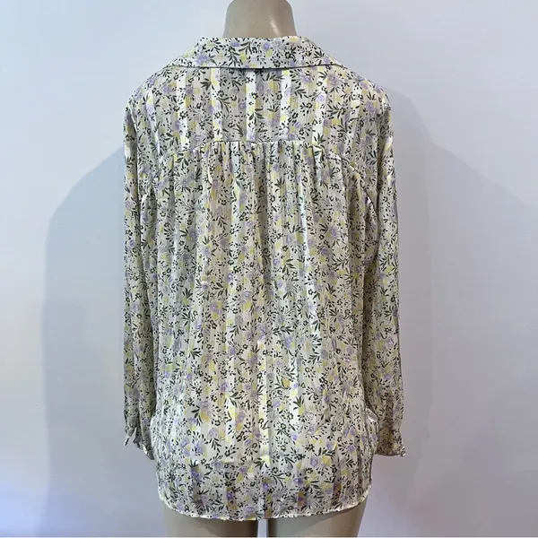Zara Floral Blouse Sz L Loose Long Sleeve Striped Satin Chiffon - Image 6