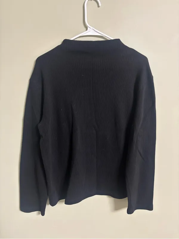 LRL Ralph Lauren Black Ribbed Mock Neck Long Sleeve Top Sweater Size XL Cotton - Image 2