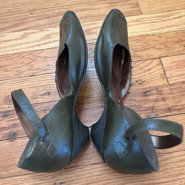 Novacas Vegan Olive Green Low Wedge Ankle Strap Mary Jane Shoes - Image 11