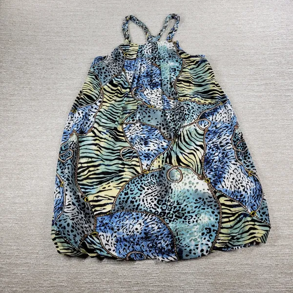 Ocean Blue Racerback Coverup Dress L Animal Print Tiger Stripe Braided Neck Boho - Image 7