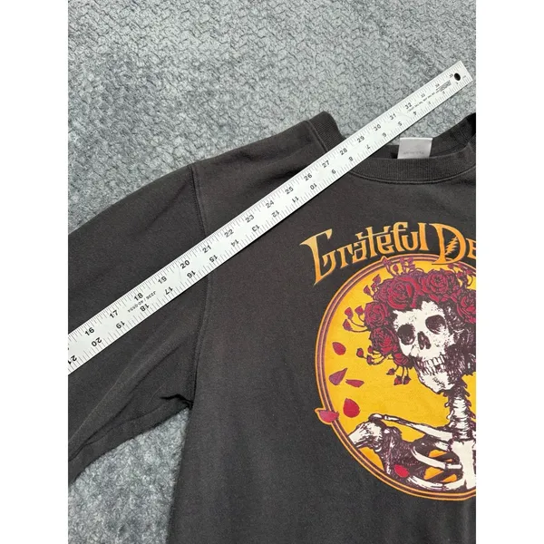 Grateful Dead Sweatshirt Black Skeleton Skull Roses Pullover VTG Y2K Size Medium - Image 9