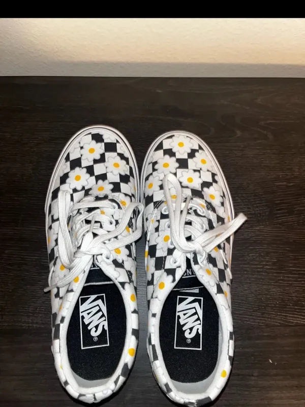 Vans Checkerboard Daisy Canvas Sneakers - Black, White & Yellow - Image 5