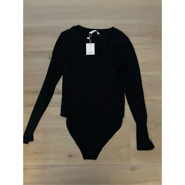 NEW MANGOPOP Deep V Neck Long Sleeve Top Bodysuit L - Image 4