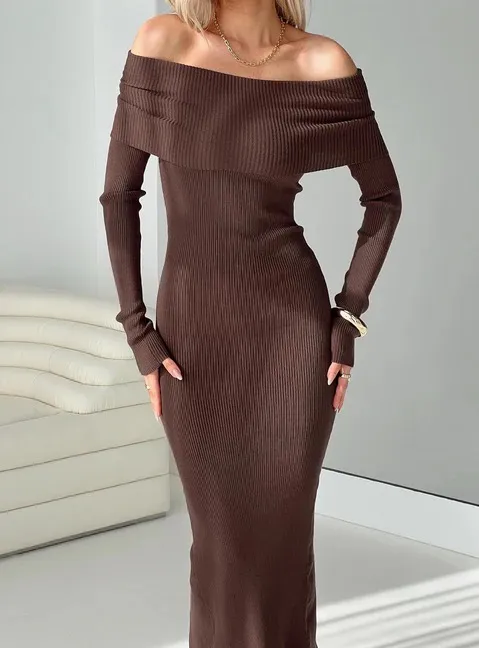 Princess Polly Brown Off The Shoulder Dress - Image 2