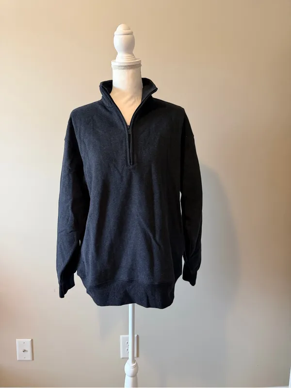 NWT Aritzia Cozy Fleece boyfriend 1/2 zip relaxed fit size small Heather black - Image 2