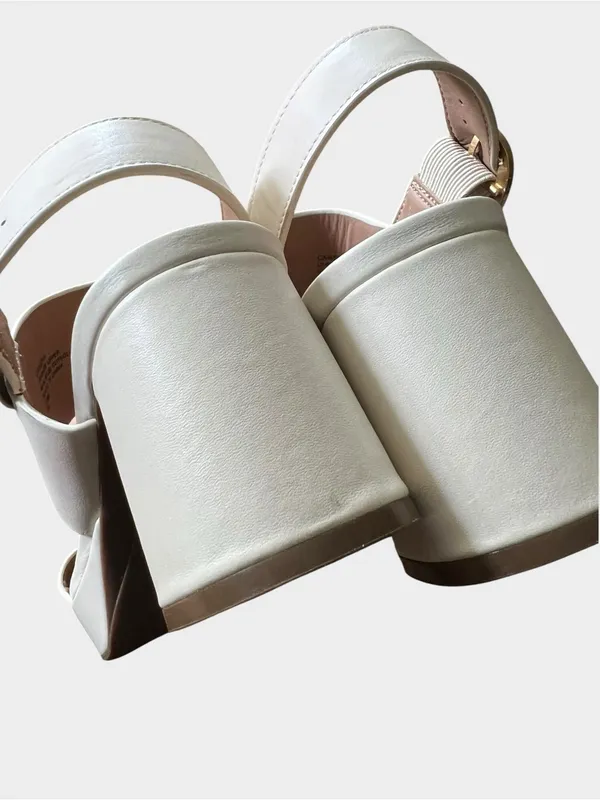 Aerosoles Camera Platform Sandals Size 10 Eggshell Leather Block Heel - Image 7