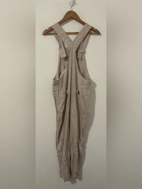 Linen Fairytales 100% Linen Oatmeal Overalls Jumpsuit XS Lantern Leg Lagenlook - Image 3