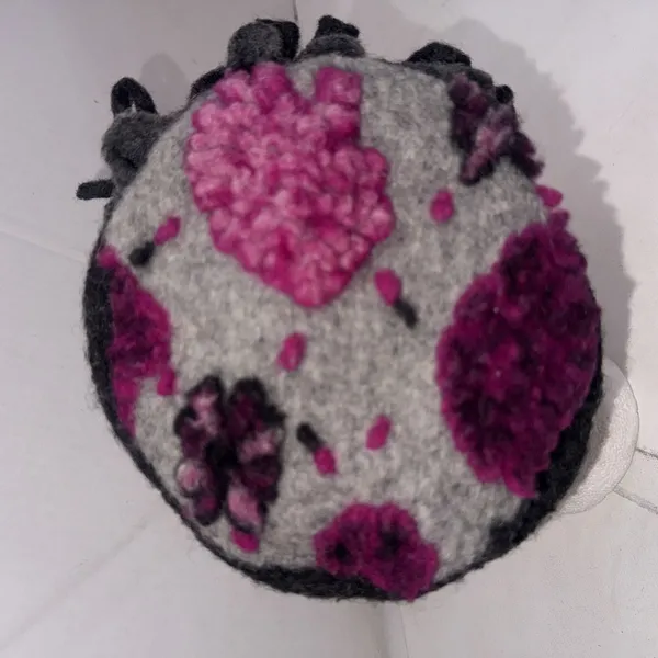 La Fenice Florence Italy Wool Blend Cloche Hat Grey Fuchsia Flower Made in Italy - Image 7