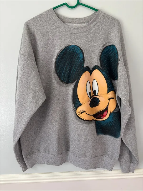 Vintage Mickey Mouse Disney Y2K Crewneck Sweatshirt Gray Unisex XL Vtg 2000s - Image 2
